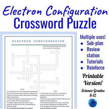 Electron Configuration Activity Crossword Puzzle + Word Bank.